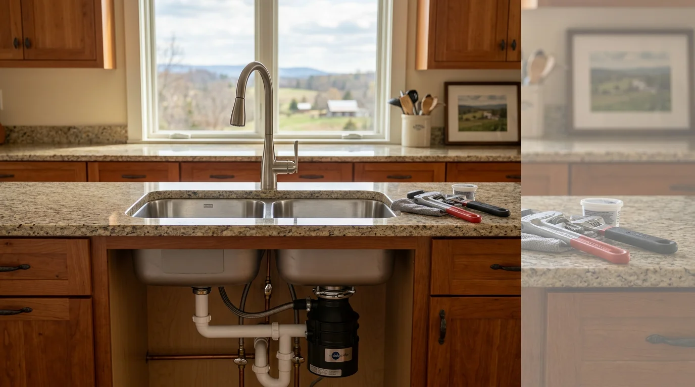 Newly installed kitchen sink in Amherst County home