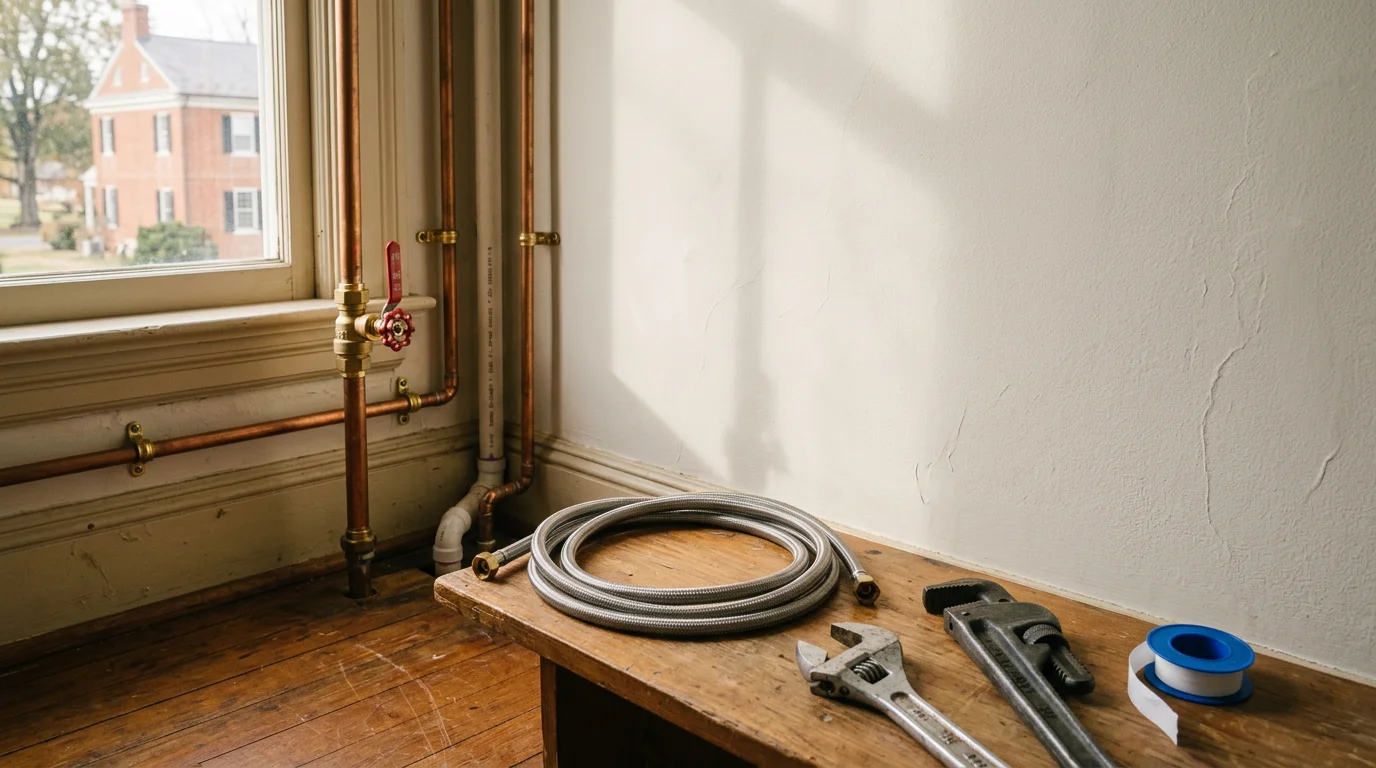 Plumber working on residential water line in Amherst County home